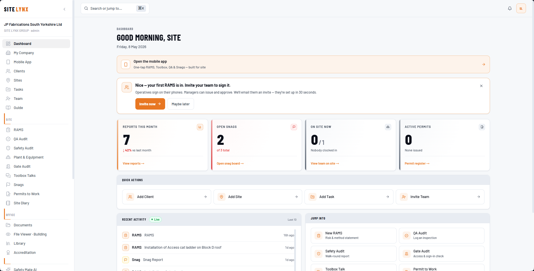 Work-Lynx dashboard