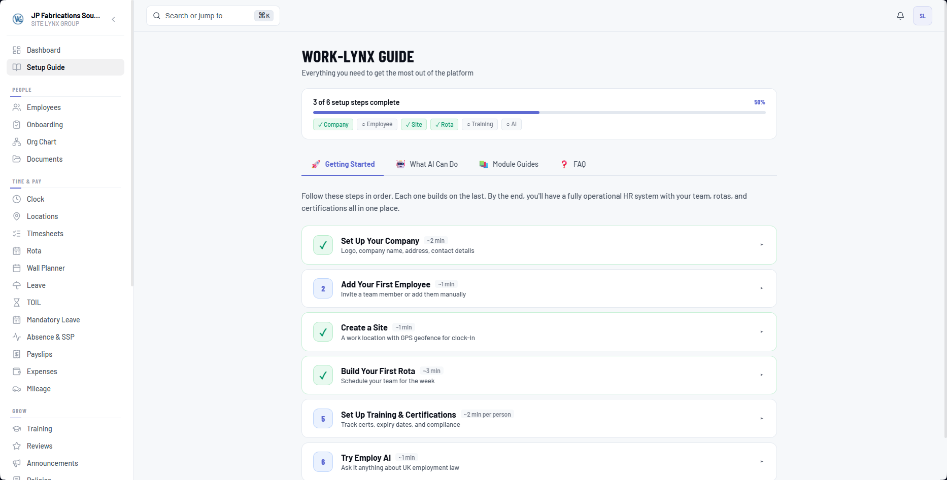 Work-Lynx Guide — built-in AI walkthrough